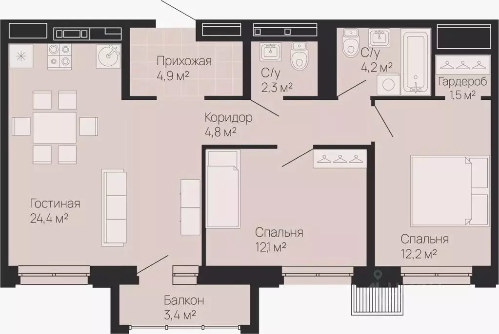 2-к кв. Нижегородская область, Нижний Новгород Резиденция жилой ... - Фото 0