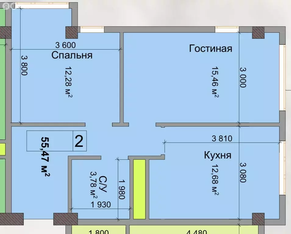 2-комнатная квартира: Нальчик, улица Байсултанова, 35А (55.47 м) - Фото 0