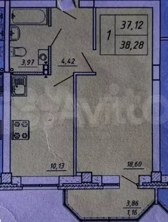 1-к. квартира, 37 м, 1/3 эт. - Фото 0