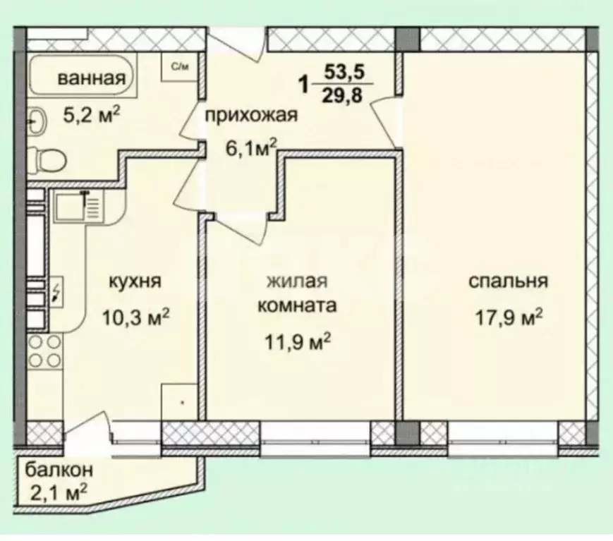 2-к кв. Краснодарский край, Анапа ул. Ленина, 180к2 (53.0 м) - Фото 1