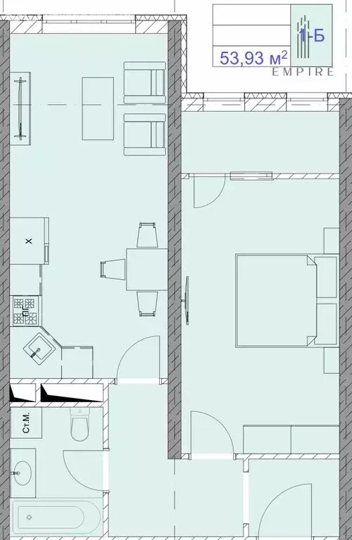 1-комнатная квартира: Грозный, улица Э.Э. Исмаилова, 1 (86.45 м) - Фото 1