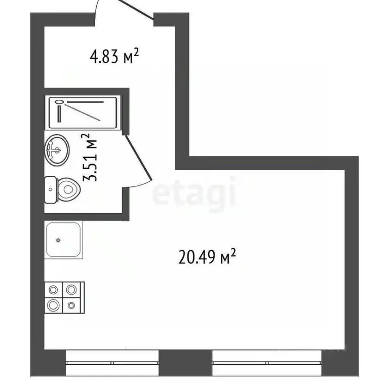 Студия Тюменская область, Тюмень ул. Андрея Кореневского, 3к2 (28.3 м) - Фото 2