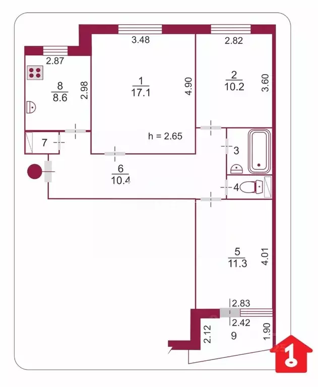 3-к кв. Омская область, Омск ул. Конева, 38 (62.7 м) - Фото 1