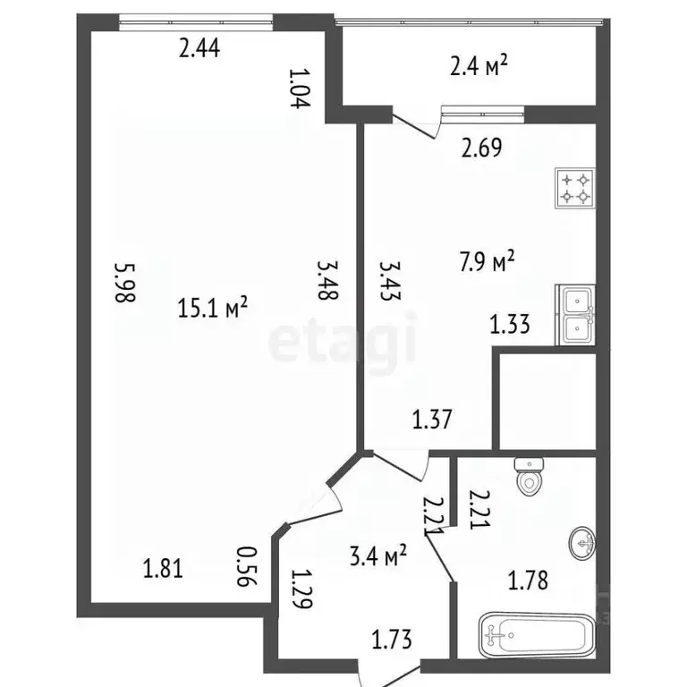 1-к кв. Санкт-Петербург ул. Русановская, 18к8 (30.3 м) - Фото 1