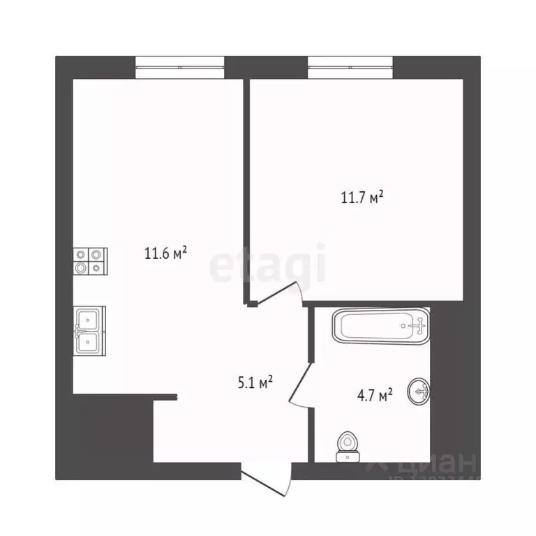 1-к кв. Тюменская область, Тюмень ул. Республики, 204к12 (33.1 м) - Фото 1