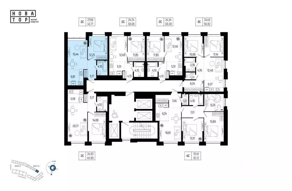 2-к кв. Башкортостан, Уфа Глумилино-1 мкр, Новатор жилой комплекс ... - Фото 2