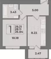 1-к. квартира, 28,1 м, 6/9 эт. - Фото 1