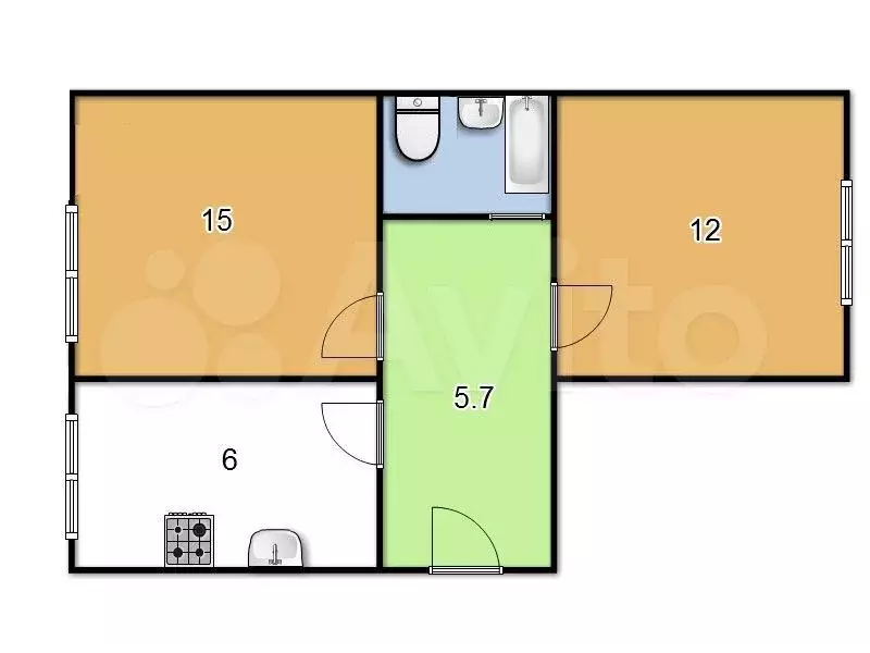 2-к. квартира, 44 м, 1/5 эт. - Фото 0