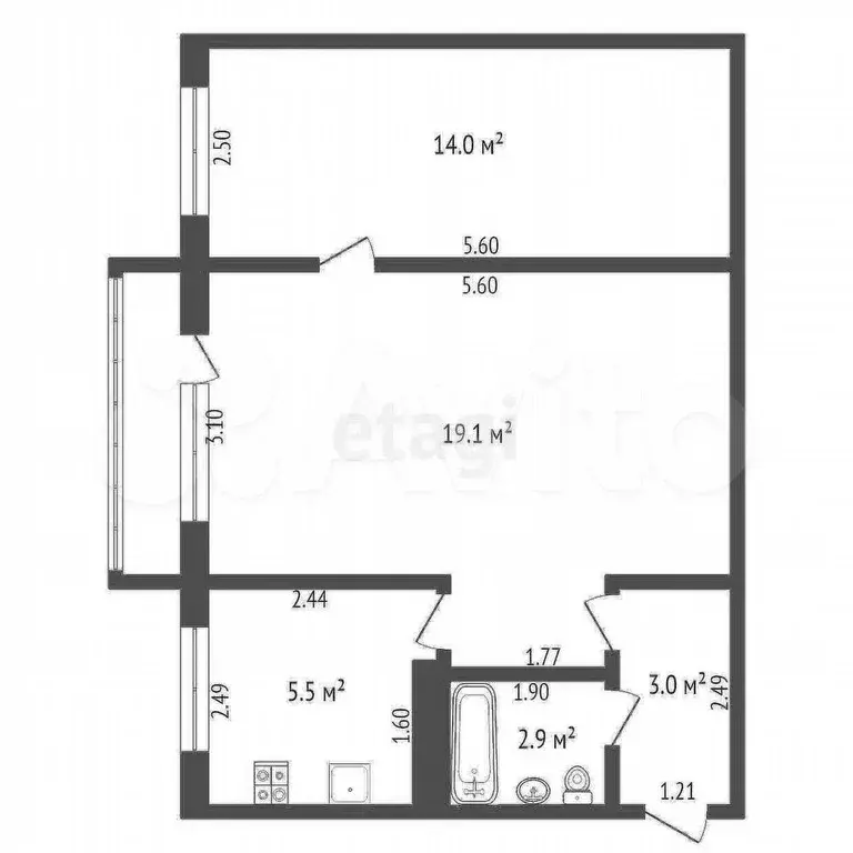 2-к. квартира, 42 м, 5/5 эт. - Фото 0