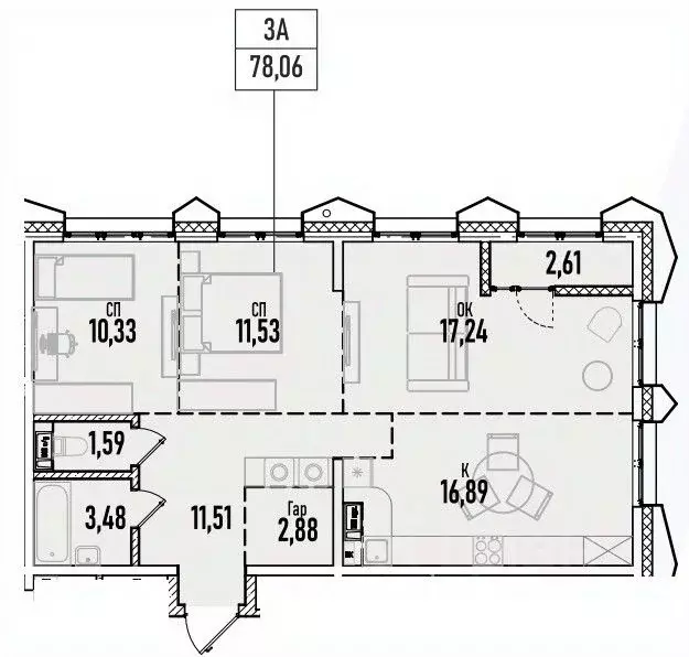 3-к кв. Иркутская область, Иркутск Донская ул., 5Г (78.06 м) - Фото 0