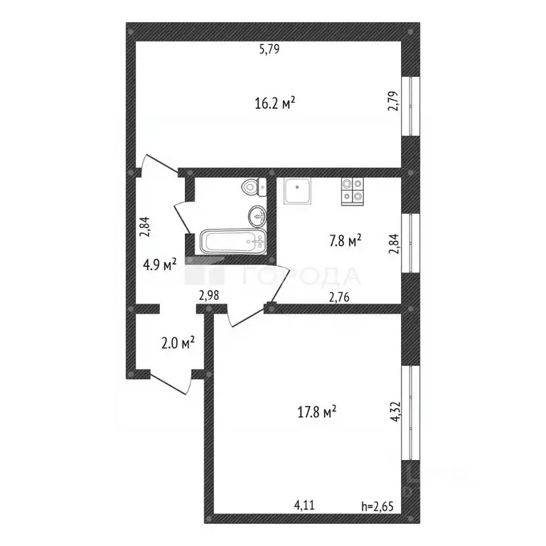 2-к кв. Кемеровская область, Новокузнецк ул. Рокоссовского, 33 (51.5 ... - Фото 2