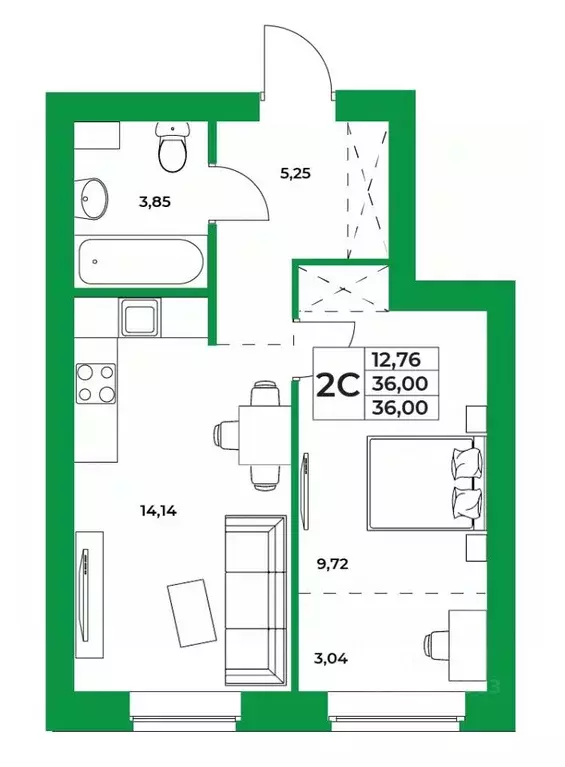 1-к кв. Башкортостан, Уфимский район, Зубовский сельсовет, с. Зубово ... - Фото 1