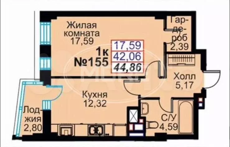 1-к. квартира, 44,9 м, 17/25 эт. - Фото 0