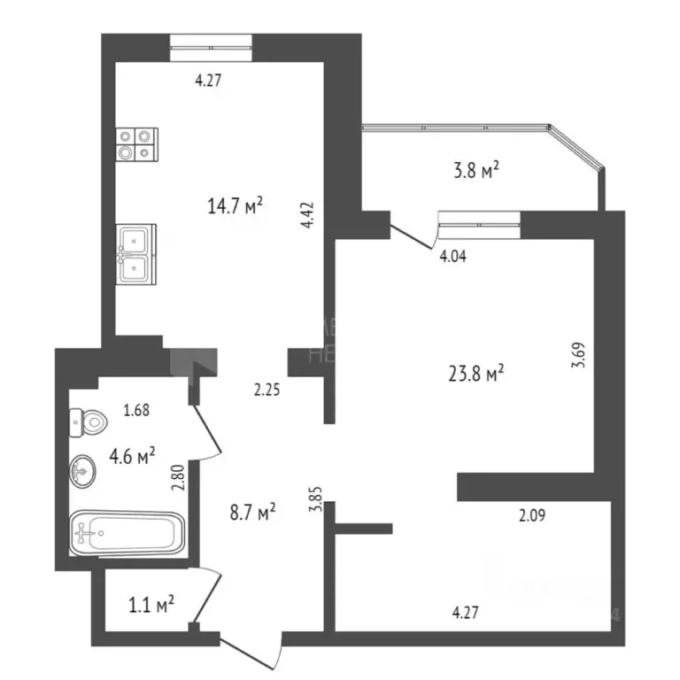 1-к кв. Тюменская область, Тюмень Ирбитская ул., 6 (52.9 м) - Фото 1