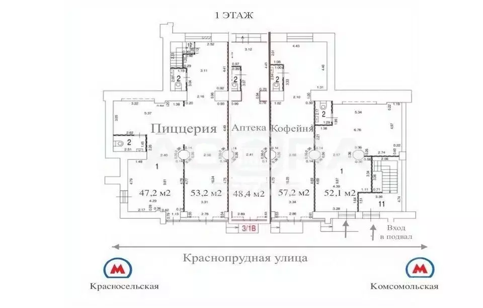Торговая площадь в Москва Краснопрудная ул., 22-24 (52 м) - Фото 1