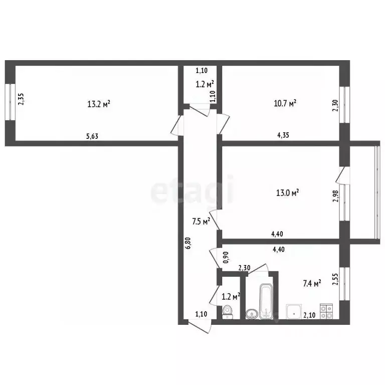 3-к кв. Брянская область, Брянск ул. Фокина, 88 (55.6 м) - Фото 1