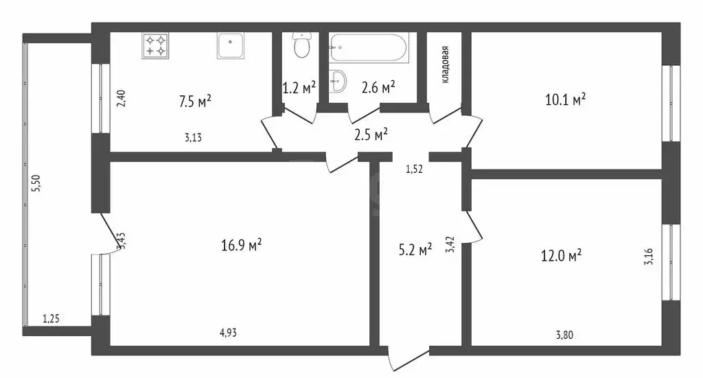 3-комнатная квартира: Ишим, Большая улица, 167 (58.9 м) - Фото 0