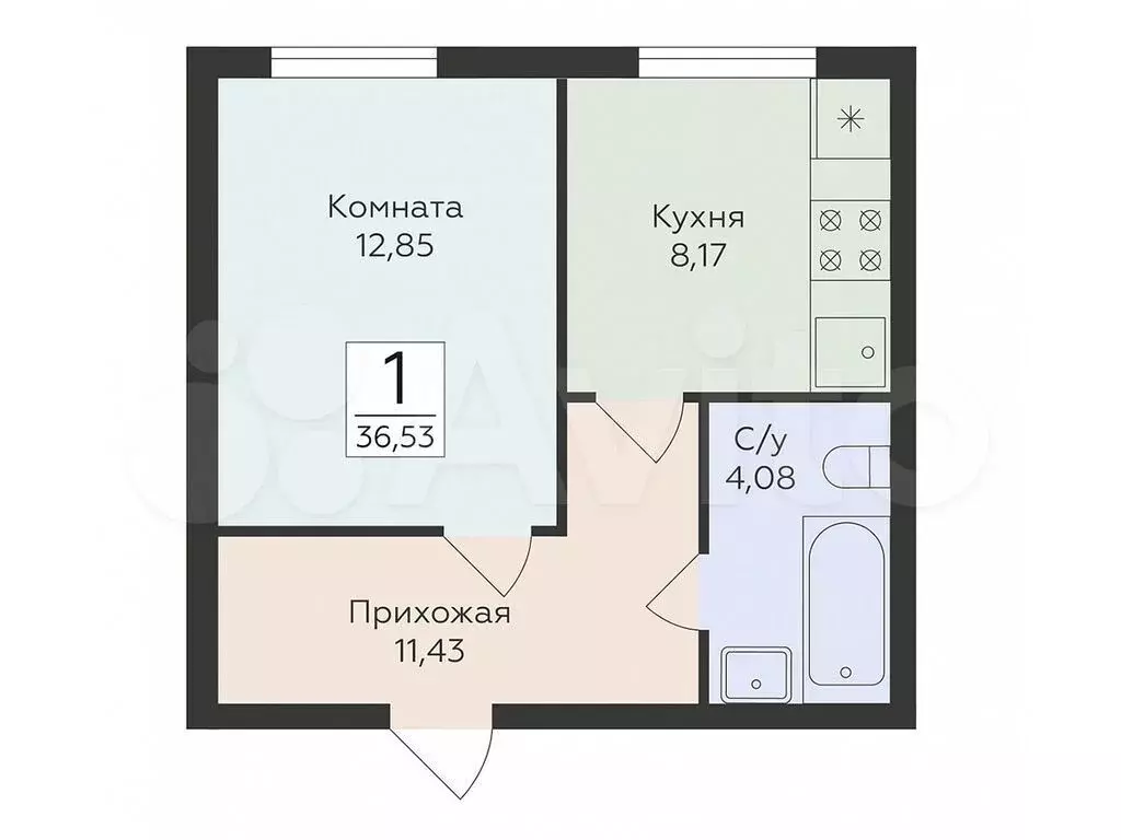 1-к. квартира, 36,5 м, 1/16 эт. - Фото 0
