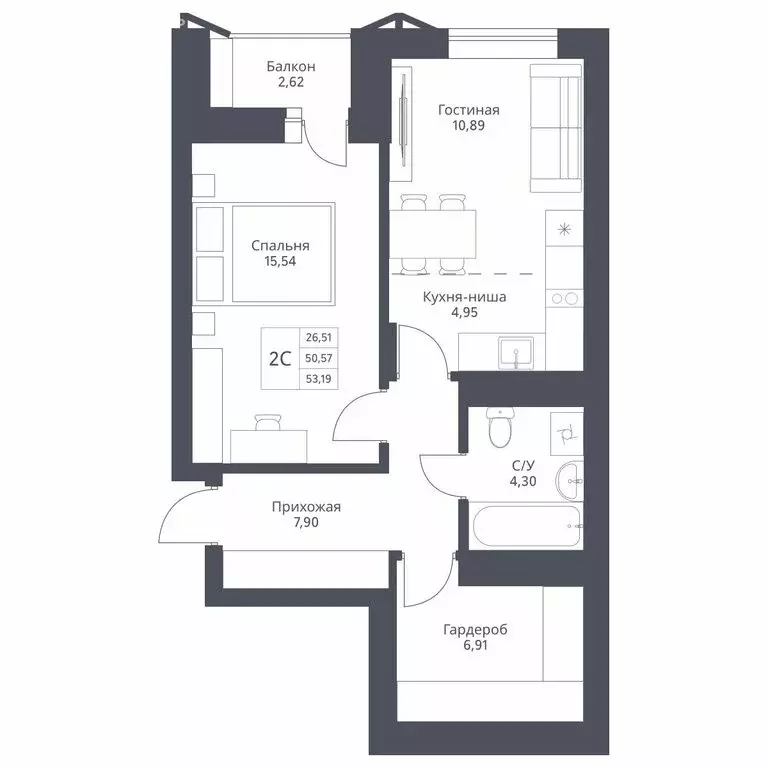 2-комнатная квартира: Новосибирск, улица Дуси Ковальчук, 246 (53.19 м) - Фото 0