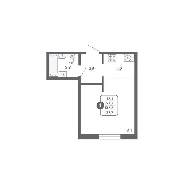 Студия Кировская область, Киров ул. Пушкина, 25 (27.7 м) - Фото 1