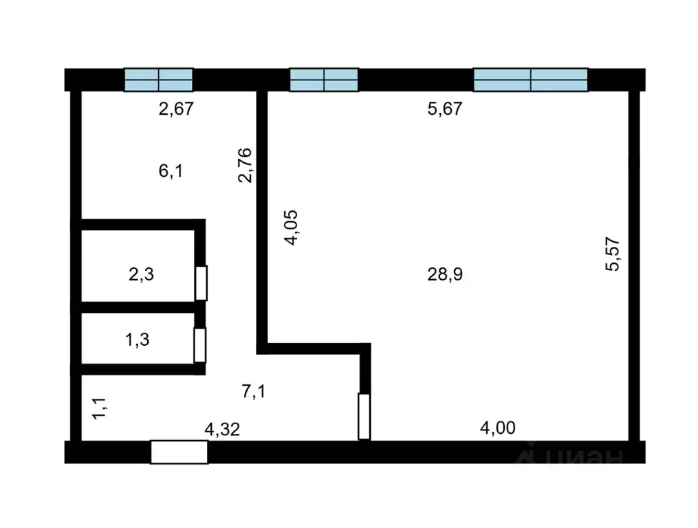 1-к кв. Томская область, Томск ул. Смирнова, 36 (45.7 м) - Фото 1