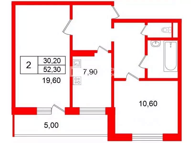 2-к кв. Санкт-Петербург ул. Маршала Новикова, 9 (52.3 м) - Фото 1