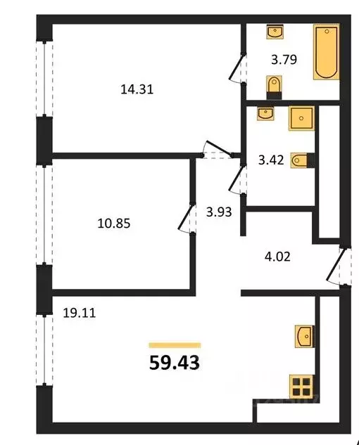 2-к кв. Санкт-Петербург ул. Челюскина, 10 (60.0 м) - Фото 1