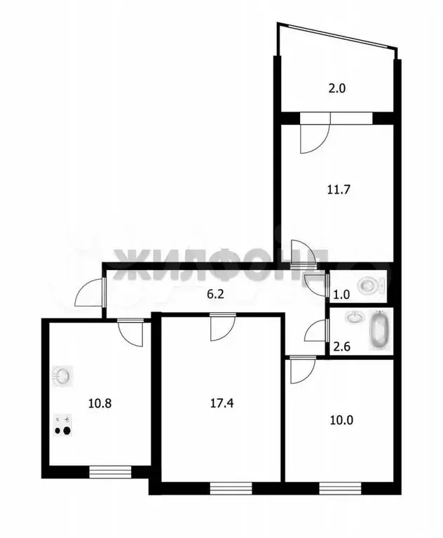 3-к. квартира, 63,1 м, 1/5 эт. - Фото 0