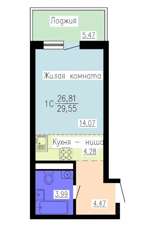 Студия Воронежская область, Воронеж Гвардейский пер., 21 (29.55 м) - Фото 1