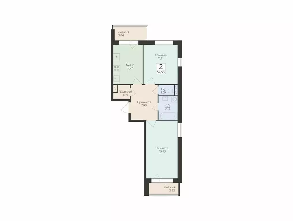 2-комнатная квартира: Воронеж, улица Ломоносова, 114Ю (54.55 м) - Фото 0