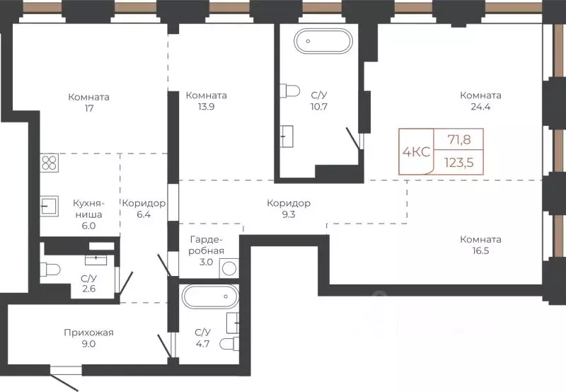 4-к кв. Алтайский край, Барнаул пл. Баварина, 8к1 (122.9 м) - Фото 0