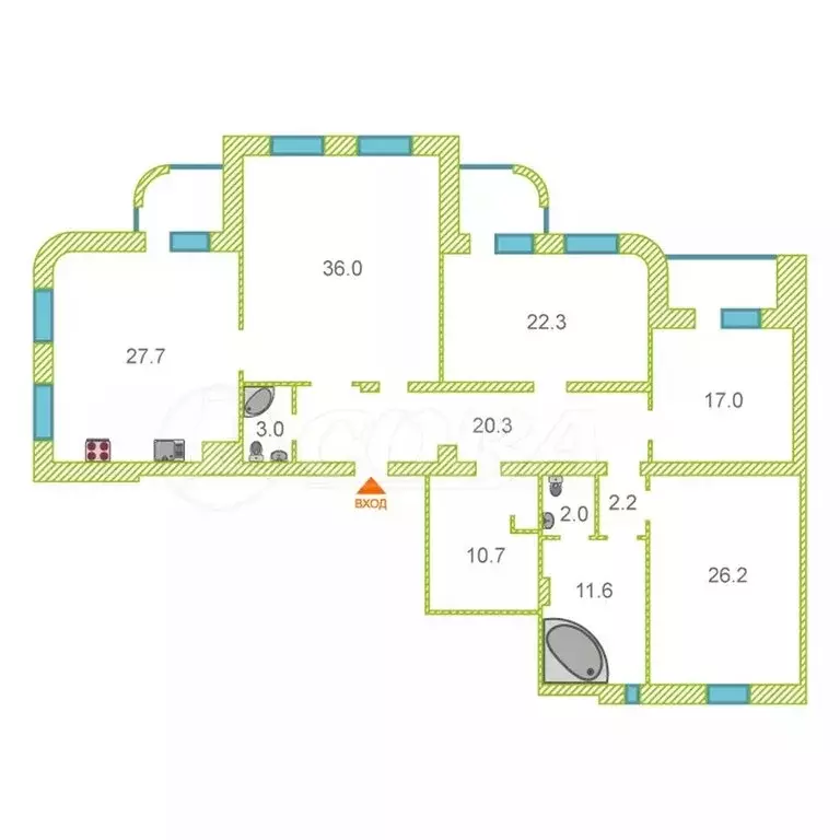 4-комнатная квартира: Тюмень, Холодильная улица, 85/1 (180.6 м) - Фото 2