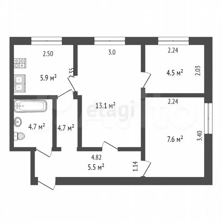 3-к. квартира, 42 м, 1/2 эт. - Фото 0