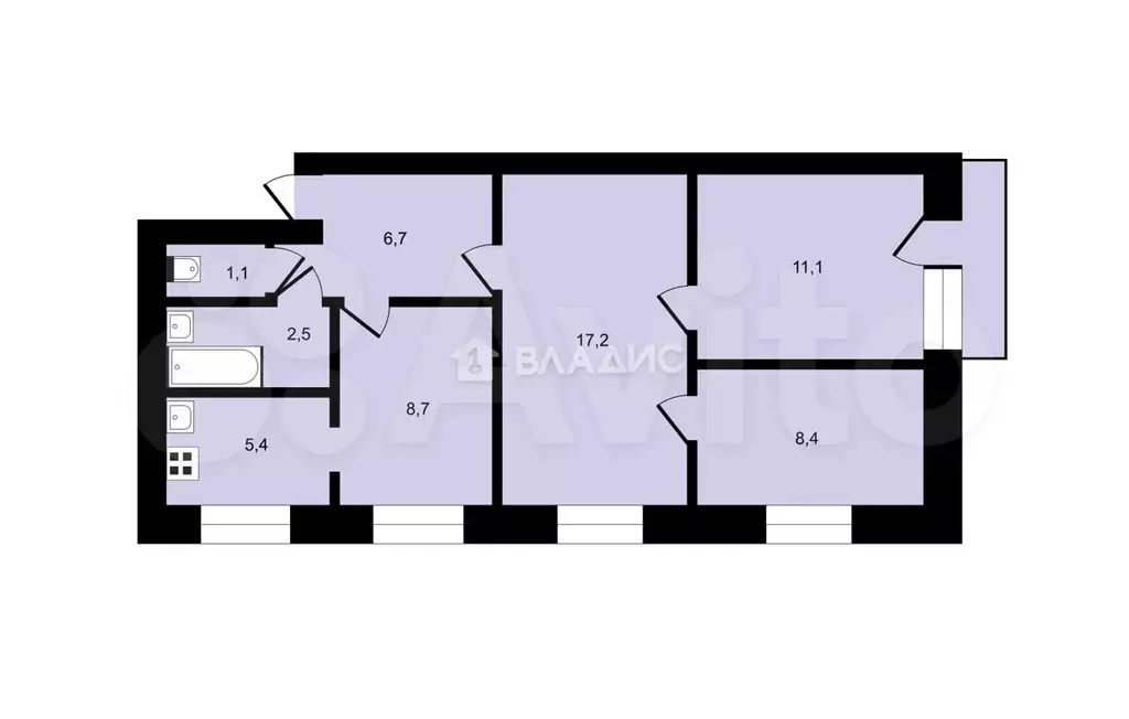 4-к. квартира, 61,1 м, 4/5 эт. - Фото 1