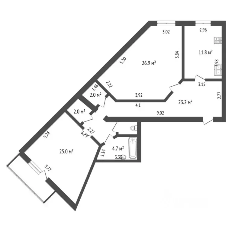 2-к кв. Тюменская область, Тюмень Сургутская ул., 11к4 (96.8 м) - Фото 2