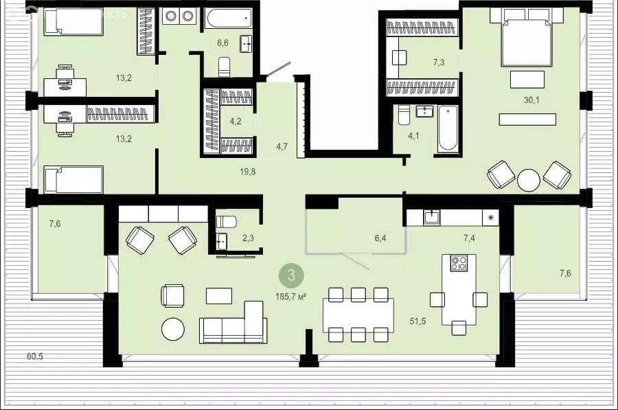 3-комнатная квартира: Новосибирск, улица Никитина, 10к8 (245.99 м) - Фото 1