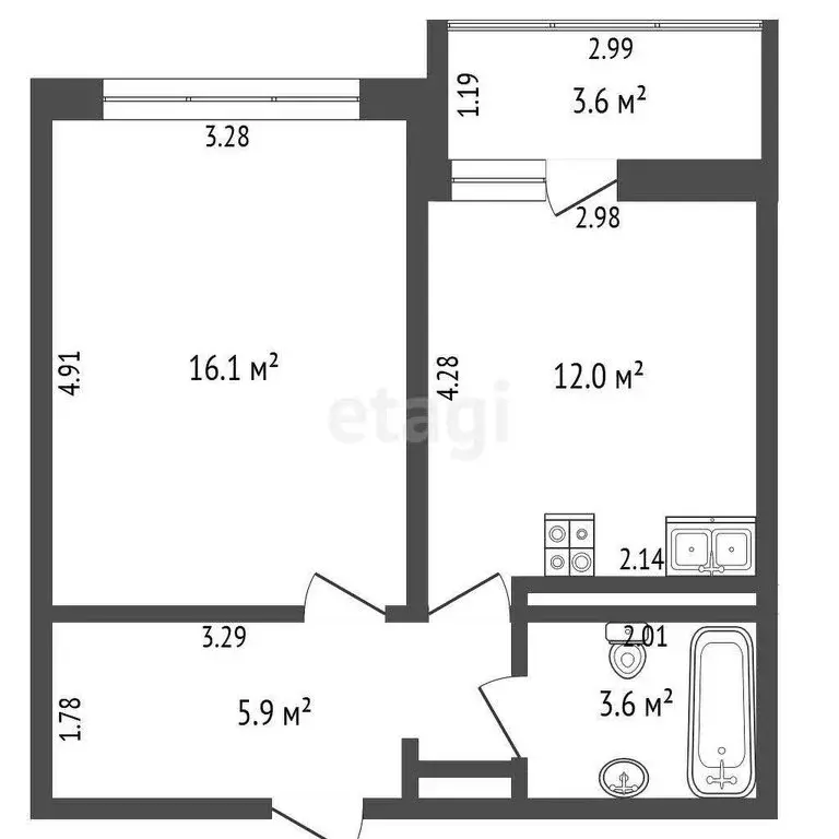 1-комнатная квартира: Тюмень, улица Николая Зелинского, 19 (38.8 м) - Фото 1