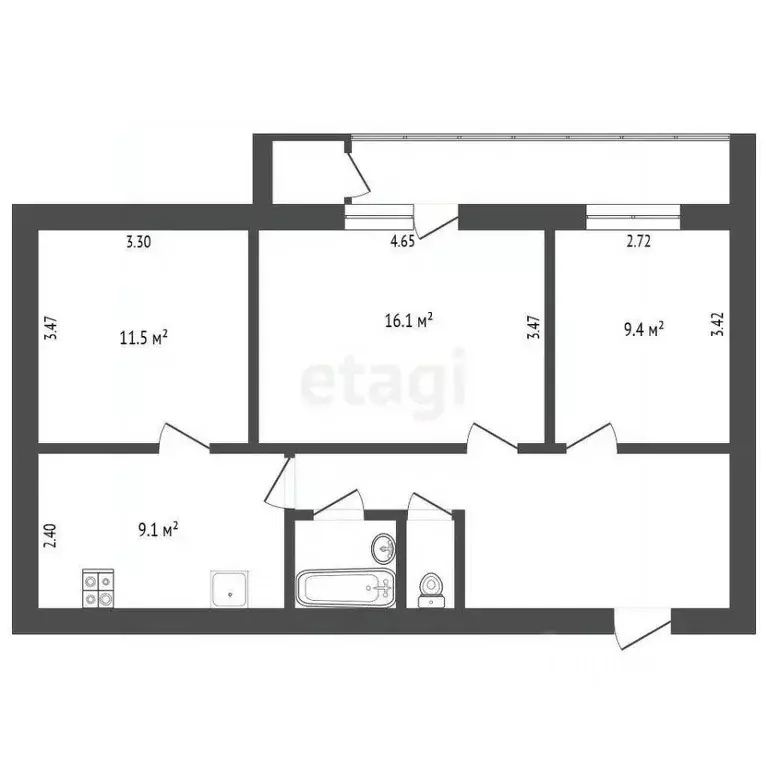 3-к кв. Белгородская область, Белгород ул. 5 Августа, 36к2 (62.4 м) - Фото 1