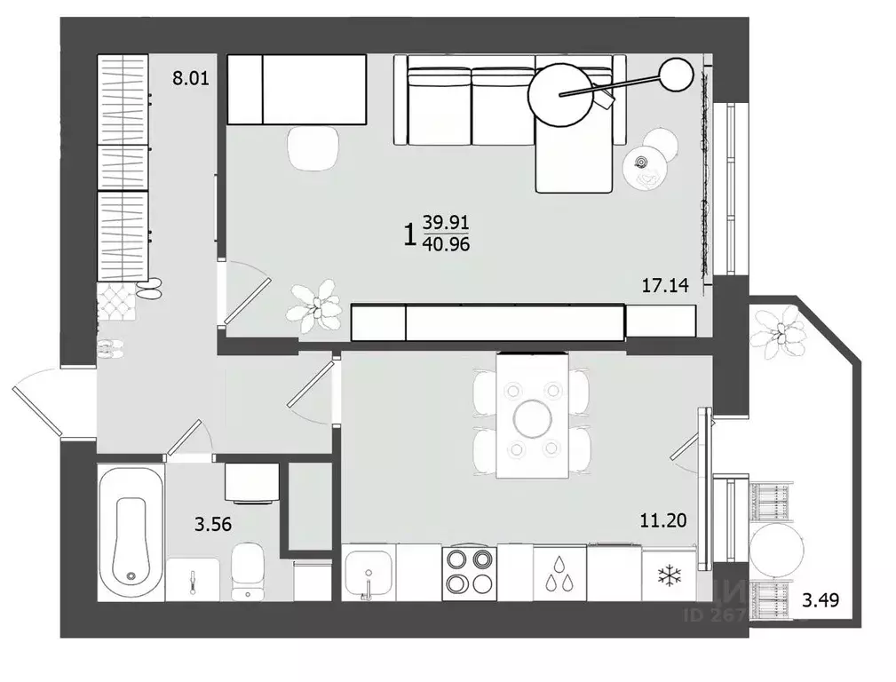 1-к кв. Московская область, Клин Клинская ул., 30 (40.96 м) - Фото 0