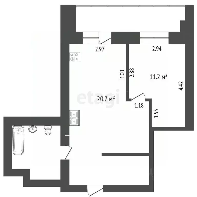 1-к кв. Белгородская область, Белгород ул. Щорса, 45д (44.8 м) - Фото 2