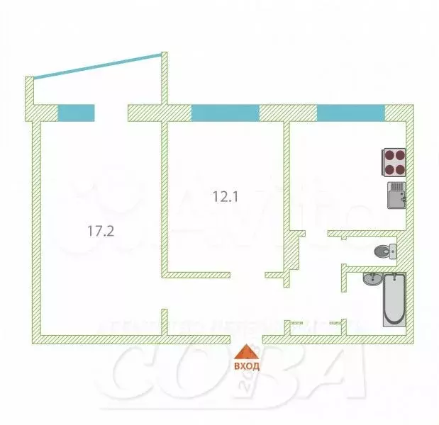 2-к. квартира, 50 м, 5/5 эт. - Фото 0
