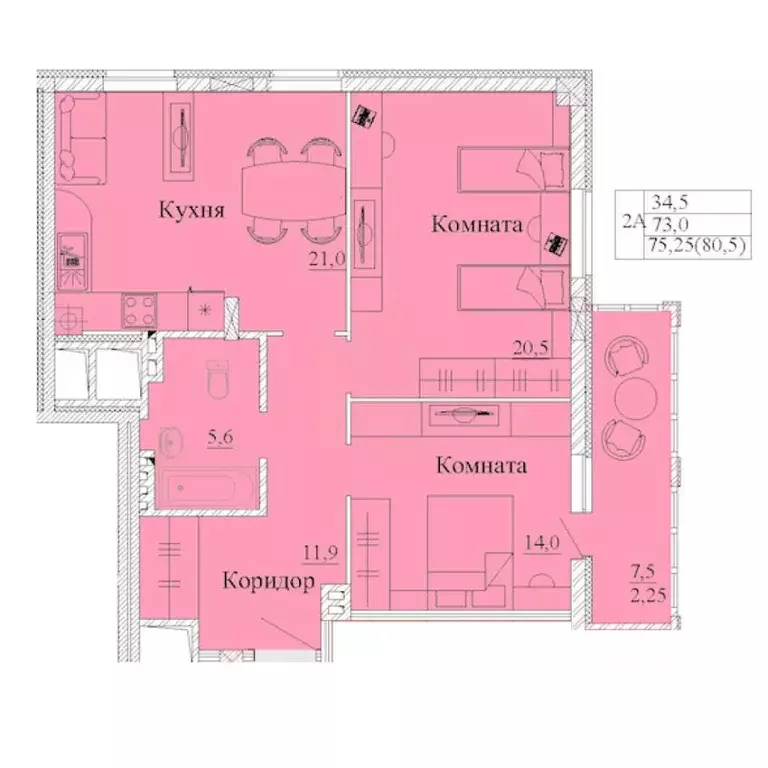 2-к кв. Ивановская область, Иваново Капучино жилой комплекс (80.5 м) - Фото 1