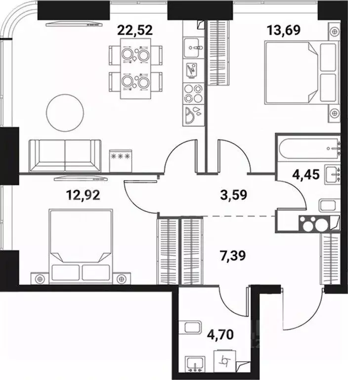 3-к кв. Москва Инноватор жилой комплекс, кА (69.3 м) - Фото 2