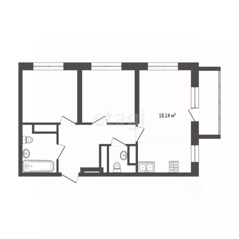 2-к кв. Тюменская область, Тюмень ул. Фармана Салманова, 23 (52.98 м) - Фото 2