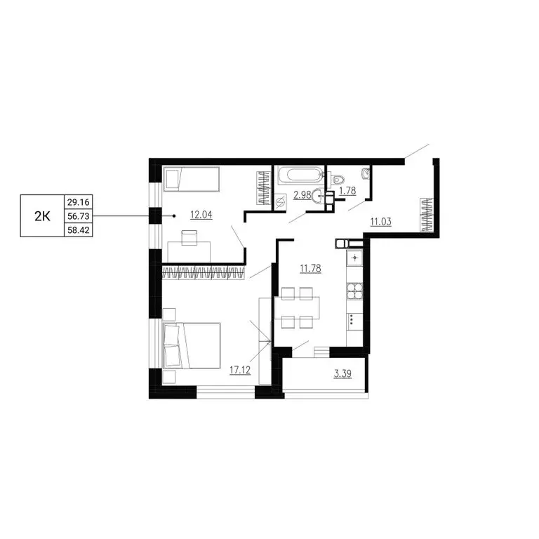 2-комнатная квартира: Орёл, ЖК Ломоносов (58.42 м) - Фото 1