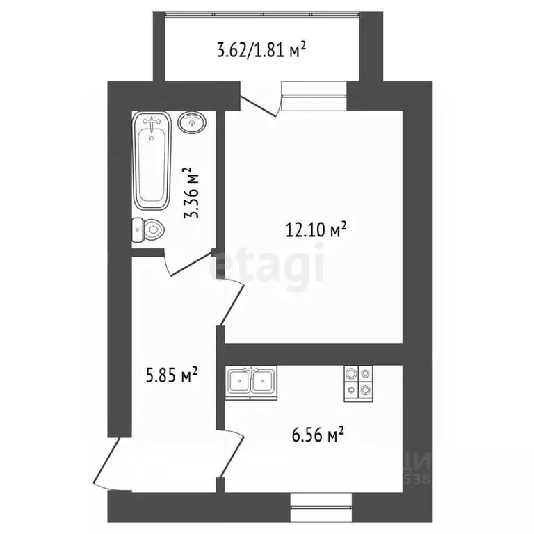 1-к кв. Ростовская область, Аксайский район, Щепкинское с/пос, пос. ... - Фото 2