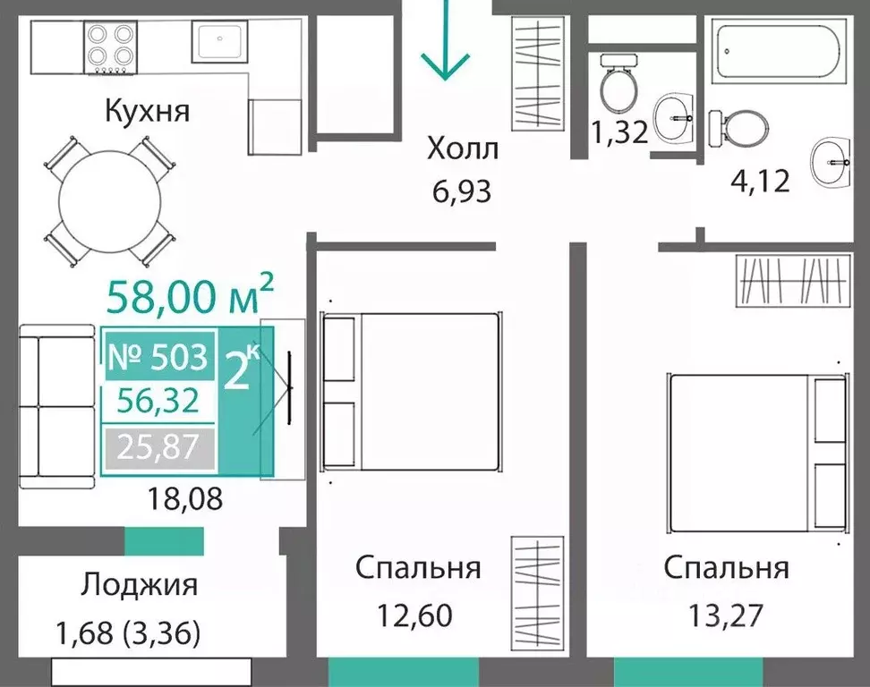 2-к кв. Крым, Симферополь Крымская роза мкр,  (58.0 м) - Фото 0