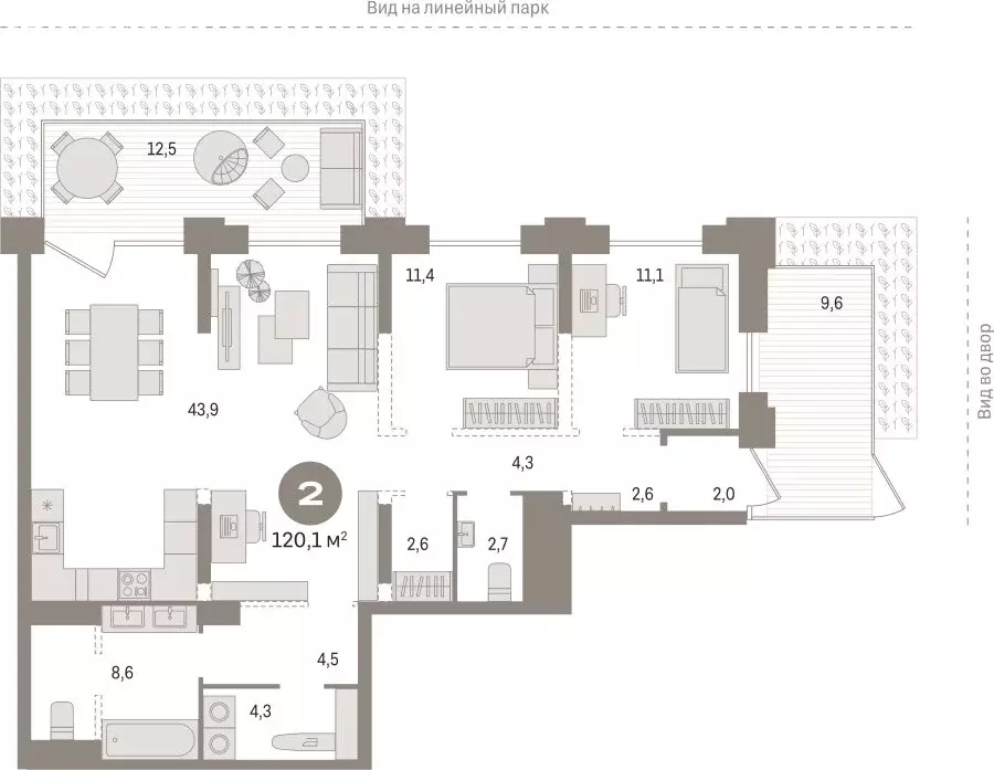 2-комнатная квартира: Тюмень, Краснооктябрьская улица, 4к1 (120.1 м) - Фото 2