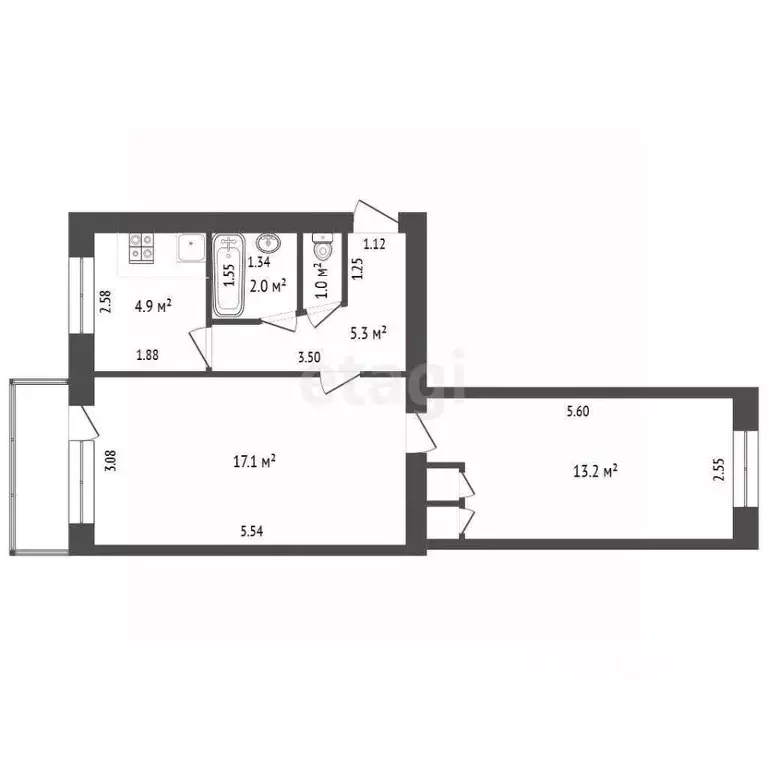 2-к кв. Чувашия, Чебоксары ул. Патриса Лумумбы, 14 (45.2 м) - Фото 2
