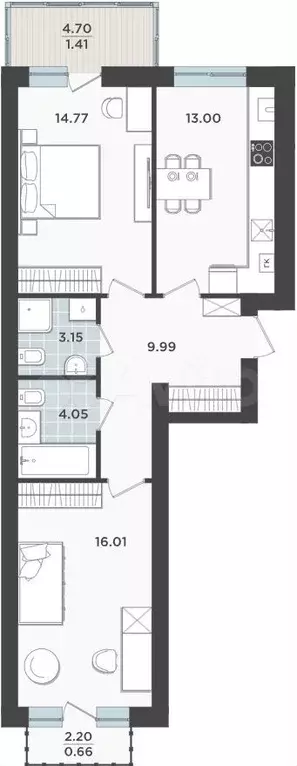 2-к. квартира, 63 м, 9/9 эт. - Фото 1